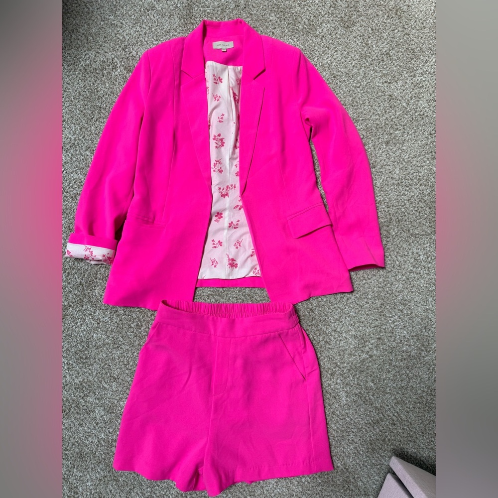 Skies Are Blue, Pink Blazer and shorts set with Floral Lining